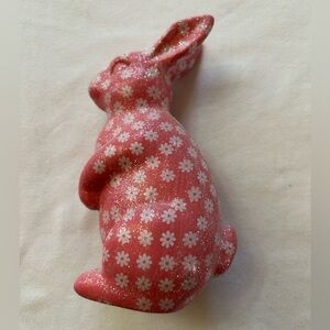 Pink Floral Glitter Bunny Figurine